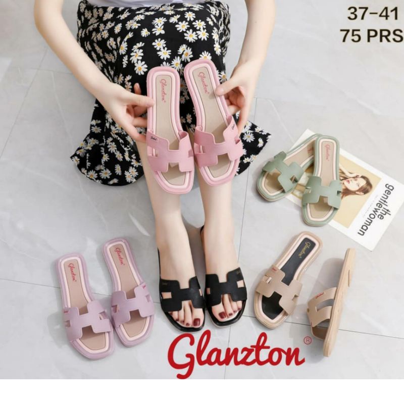 L1838Y26JPS Sandal Selop Wanita Jelly Doff Model H Sendal Karet Slop Cewek Perempuan Dua Warna Kombinasi L1838 1838 Import Elegan Impor Glanzton Glanston Glaston Murah Cantik Kekinian