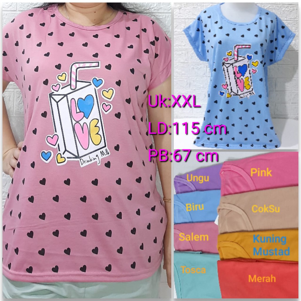 KAOS JUMBO MOTIF DRINKING MILK/ KAOS WANITA UNTUK SANTAI