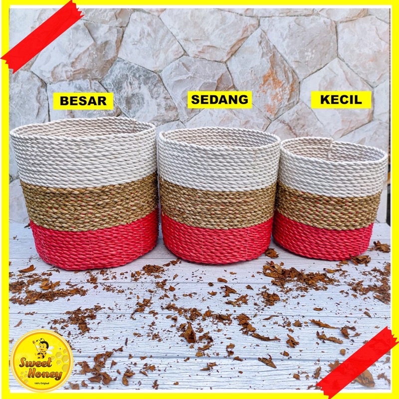 Coverpot Natural set 3 Merah