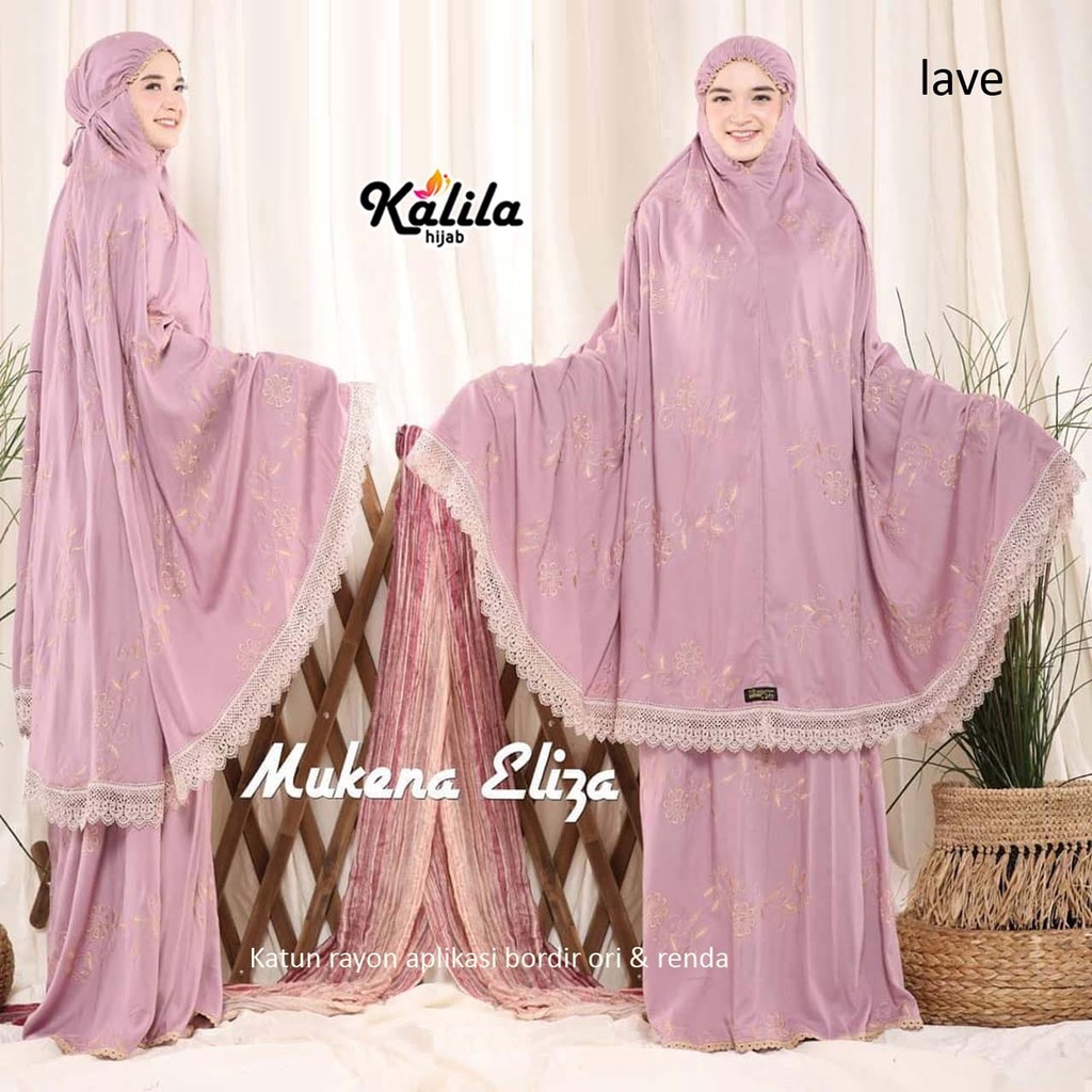 ELIZA MUKENA ORIGINAL KALILA HIJAB CANTIK DAN ANGGUN BAHAN KATUN RAYON APLIKASI BORDIR DAN RENDA ADE