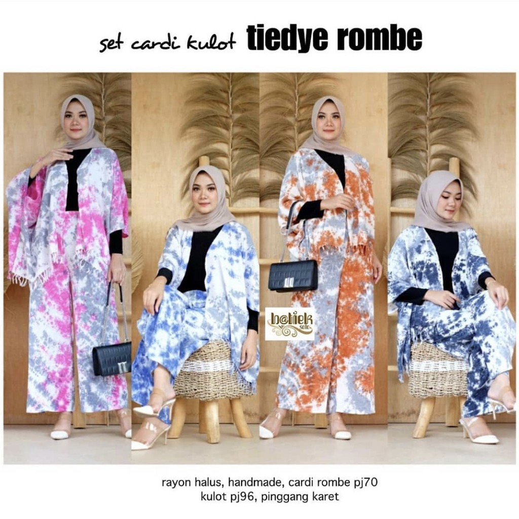 Set Cardi Kulot Tiedye Rombe Batik Jumputan Handmade Tie Dye Bali Cardigan One Set Rayon Setelan