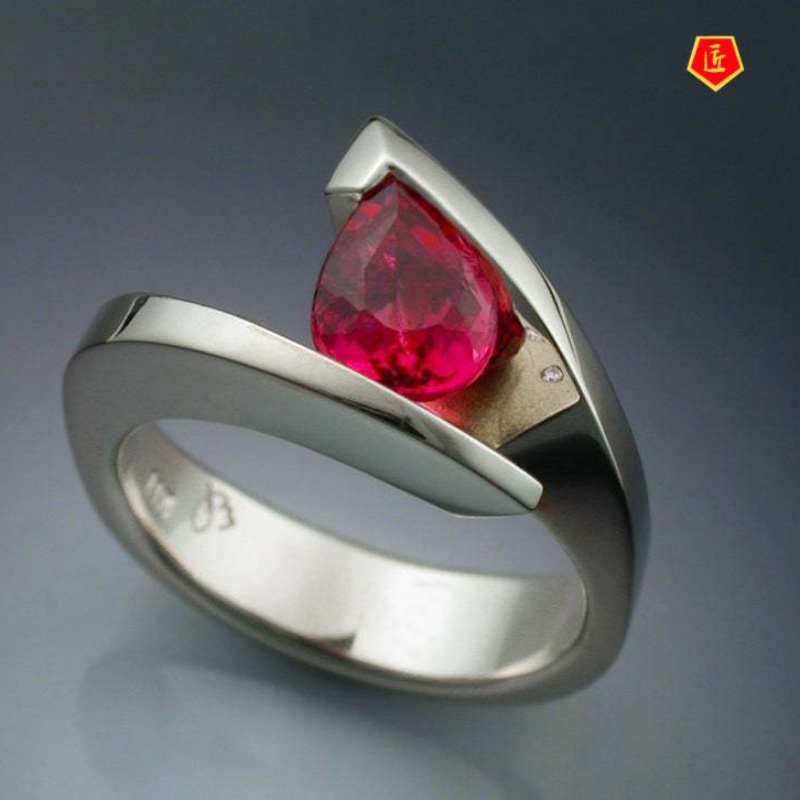 [Ready Stock]Creative Personality Platinum Inlaid Ruby Ring