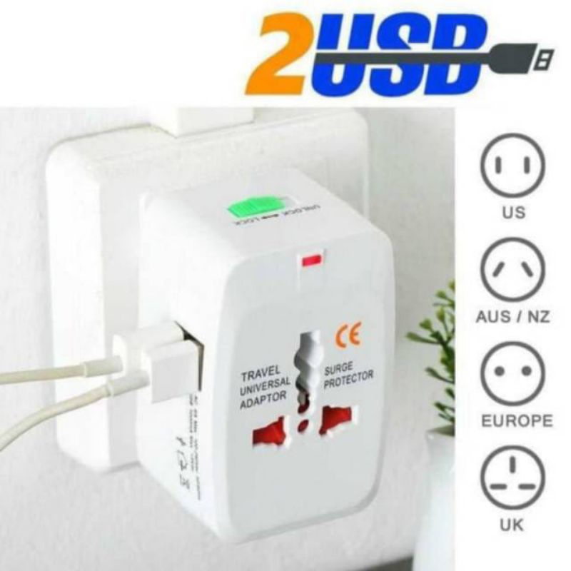 0Universal Travel vAdaptor USB Charger Adaptor  Colokan Stop Kontak