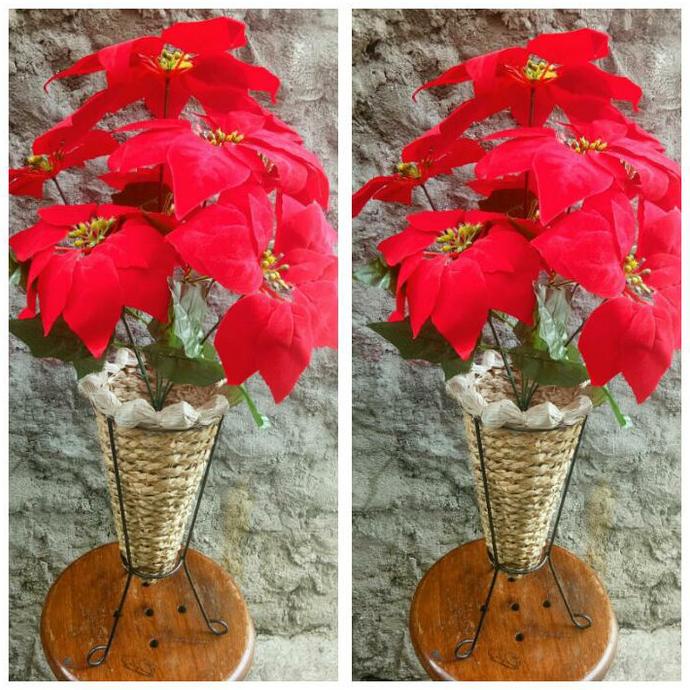 Bunga kastuba dan pot besi standing pot/bunga plastik artificial