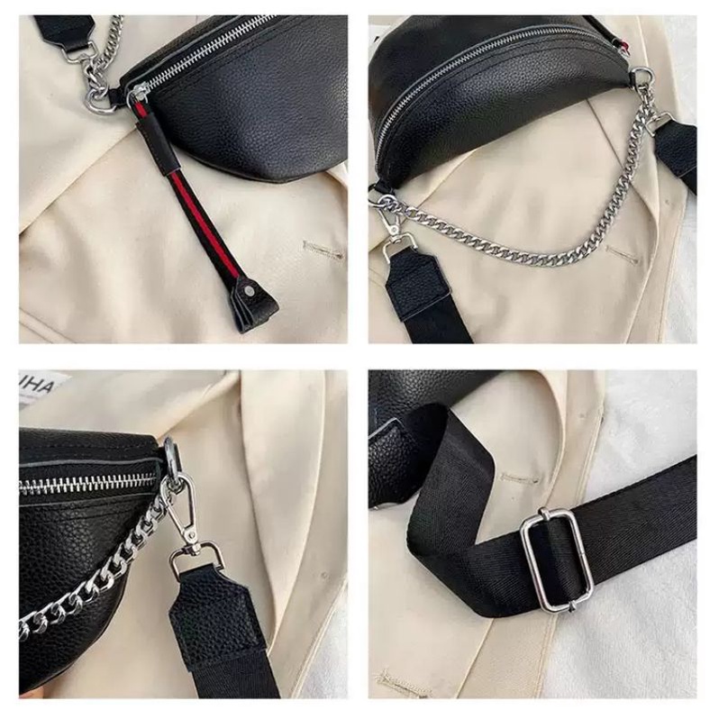 Tas Selempang Wanita Terbaru Tas Mini Tas Selempang Terlaris Waistbag Wanita Tas Pinggang Wanita Bahan Tebal Tali RAntai Tas Kekinian Ala Korea