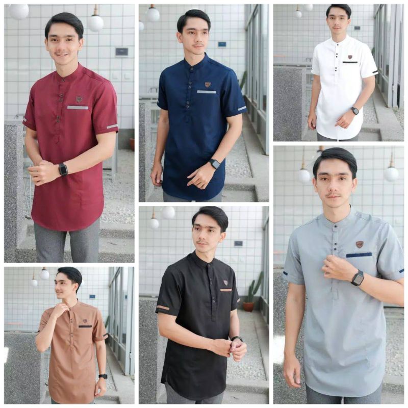 Baju Koko Kurta Lengan Pendek Fashion Muslim Pria Dewasa Terbaru Bahan Tebal Halus