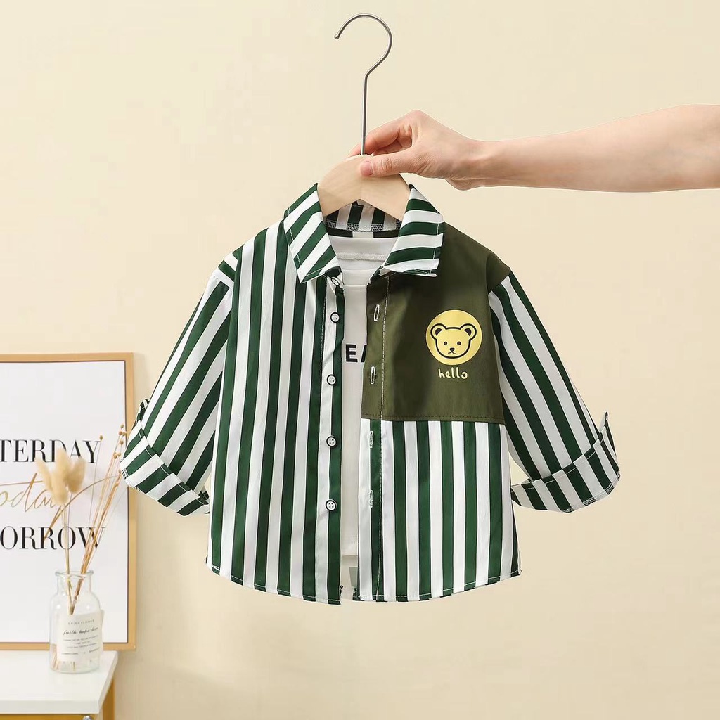 HappyOliver ATASAN HELLO TEDDY EBV Kemeja Bayi anak Laki-laki import Lengan panjang Berkualitas