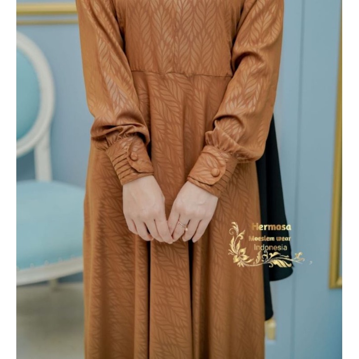 GAMIS EMBOS MOTIF PADI (CARAMEL) GAMIS SYARI EMBOS PREMIUM