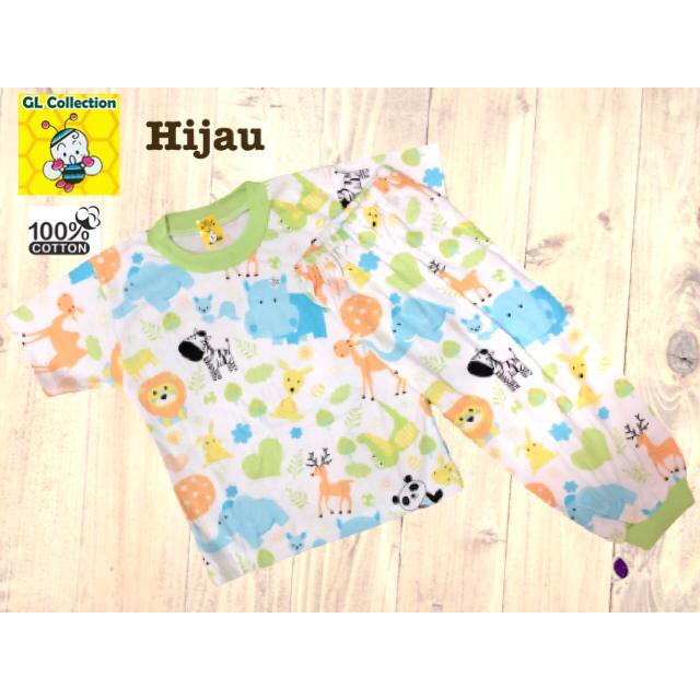 OBRAL!PIYAMA ANAK CP KAOS PENDEK CELANA PANJANG SIZE L 3-4 TAHUN PRINT ANIMAL 100%KATUN HALUS