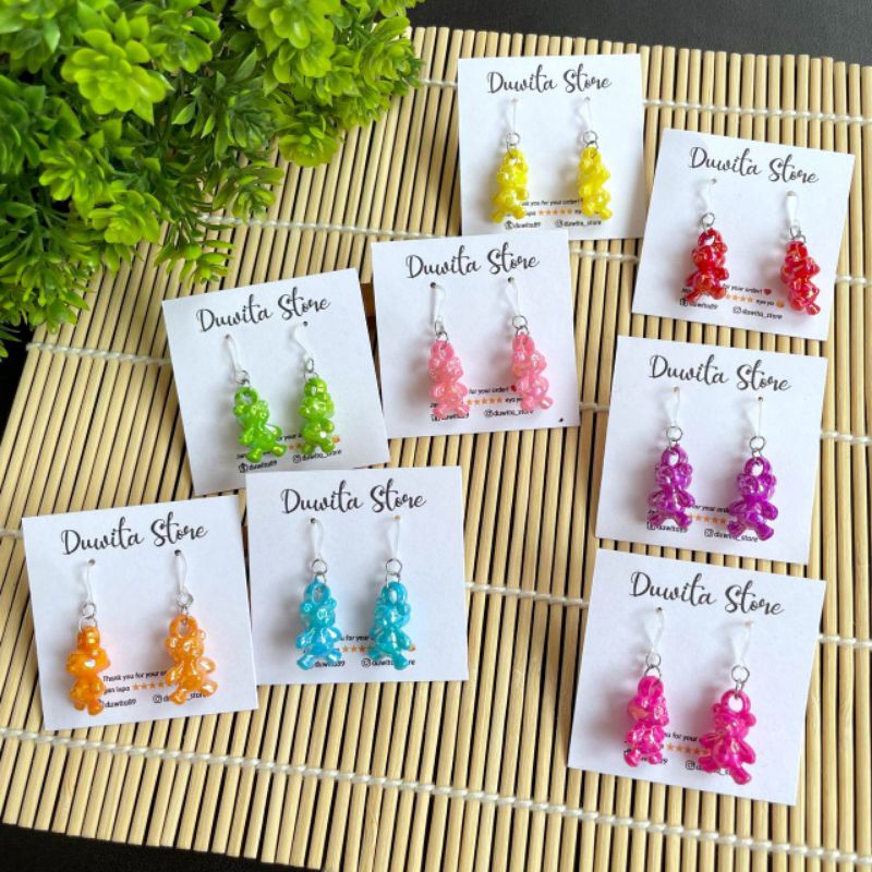 HANDMADE ANTING ANAK/DEWASA KAITAN PLASTIK MOTIF BERUANG(Stainless/Antikarat)