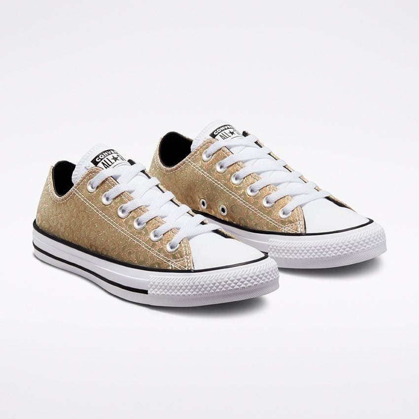 Sepatu Sneakers Wanita CONVERSE CT AS Ox Leopard Glitter Saturn Gold Original 572041C