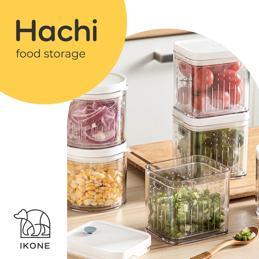 【IKONE】HACHI Kotak Kontainer Makanan Kulkas PET Strainer Food Organizer Bawang Cabai Serbaguna Berkualitas