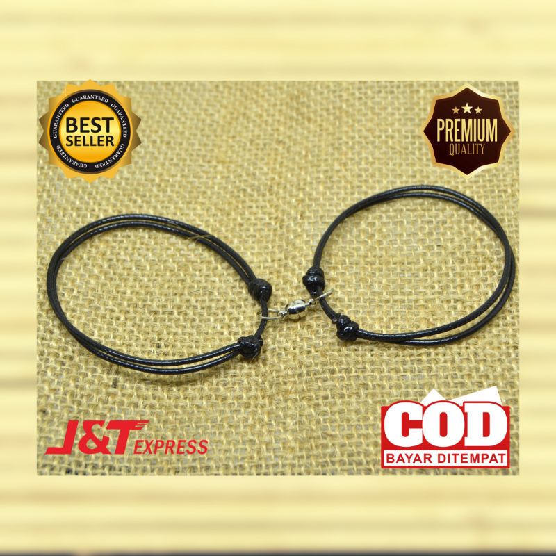 Gelang Magnet Couple Kapel Satu Pasang Pasangan Warna Hitam Tali Kulit Korea Premium 2 Pcs Adjustable Gift Hadiah Pacar