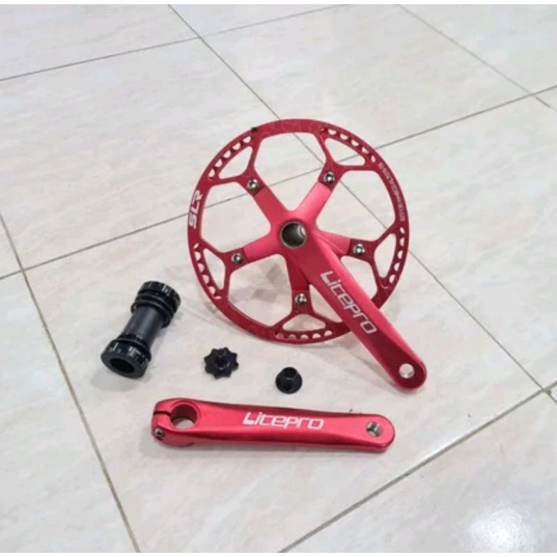 CrankSet Crank HT2 Hollowtech II Merk Litepro Merah red include BB Arm 170 mm Folding bike Seli