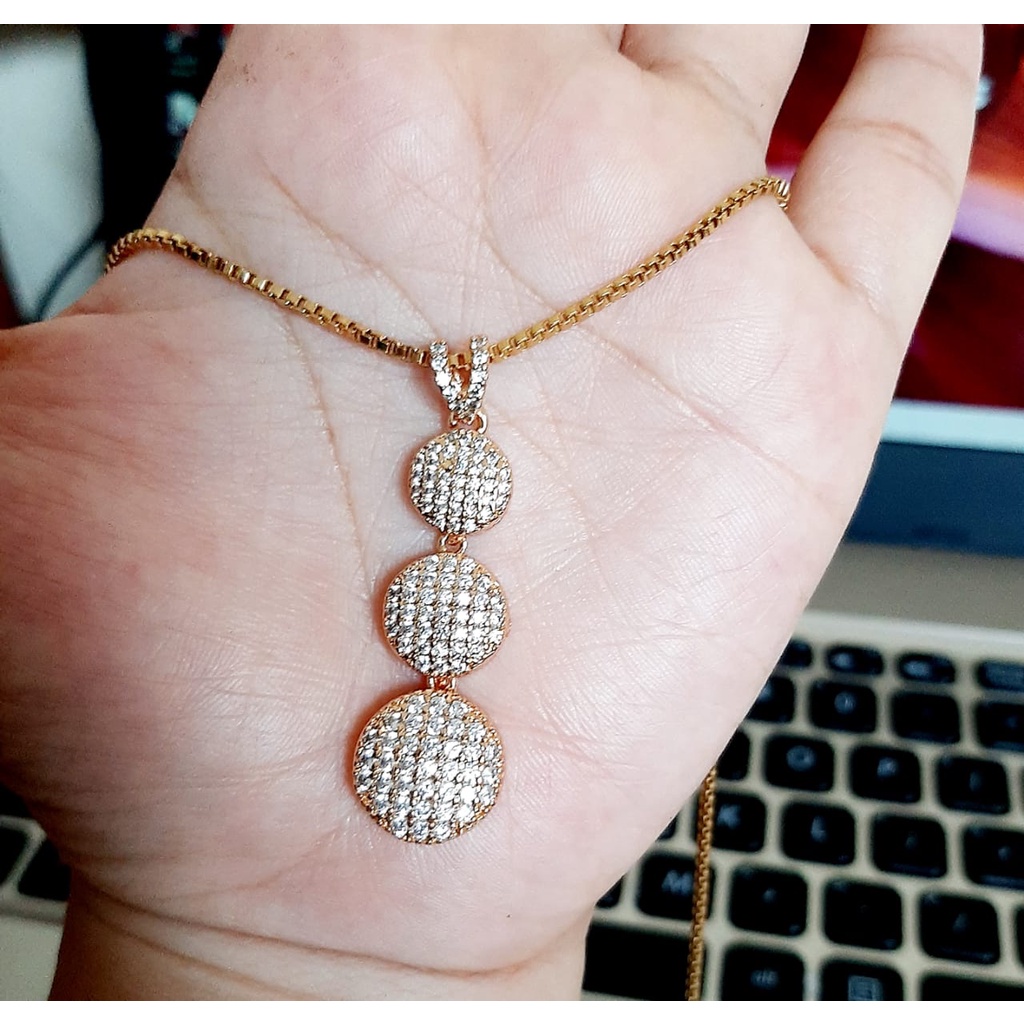 KALUNG TITANIUM RANTAI MILANO KACA ITALI + LIONTIN TINGKAT 3 / PERHIASAN FASHION ASLI TITANIUM