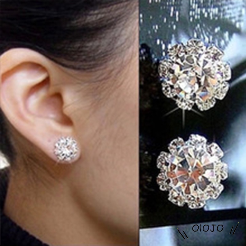 Stud Earrings Romantic Crystal Flower Earrings Perhiasan Pernyataan Untuk Wanita - ol