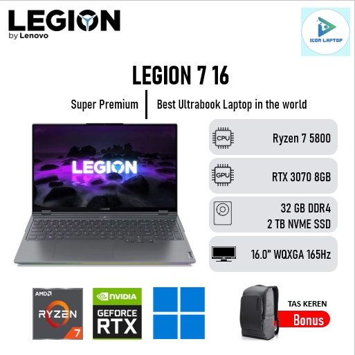 Laptop Gaming LENOVO LEGION 7 16 Ryzen 7 5800H Ram 32GB Ssd 2TB Vga RTX3070 8GB Win10 16.0" WQXGA 165Hz