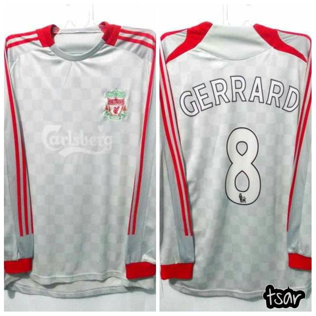 Jersey Liverpool Away 2008-2009 No.8 GERRARD Long Sleeve MULTISPORT Lokal Classic Vintage Medioker R