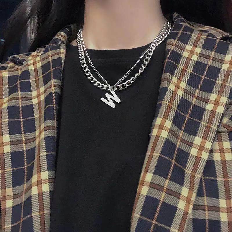 Kalung Rantai Klavikula Bahan Stainless Steel Model Double Layer Gaya Hip Hop Korea Untuk Wanita