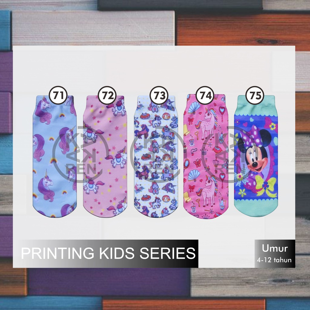 Kaos Kaki Printing Anak Karakter Unicorn, Frozen &amp; LOL D