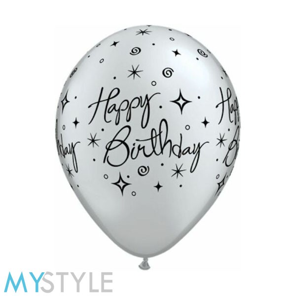 BALON LATEX (1 PACK = 100 PCS) MOTIF HAPPY BIRTHDAY BLACK &amp; WHITE  BALON LATEX MURAH