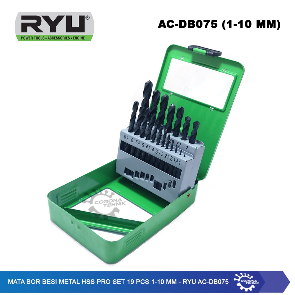 Ryu AC-DB075  - Mata Bor Besi Metal HSS Pro Set 19 Pcs 1-10 mm