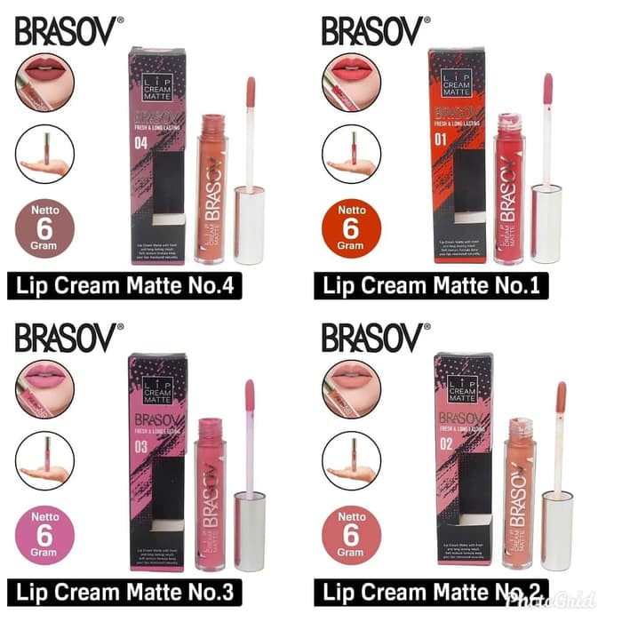BRASOV Kosmetik / Makeup Lip Cream Matte 6 G No. 01 - 06 BPOM Fresh And Long Lasting Lip Cream