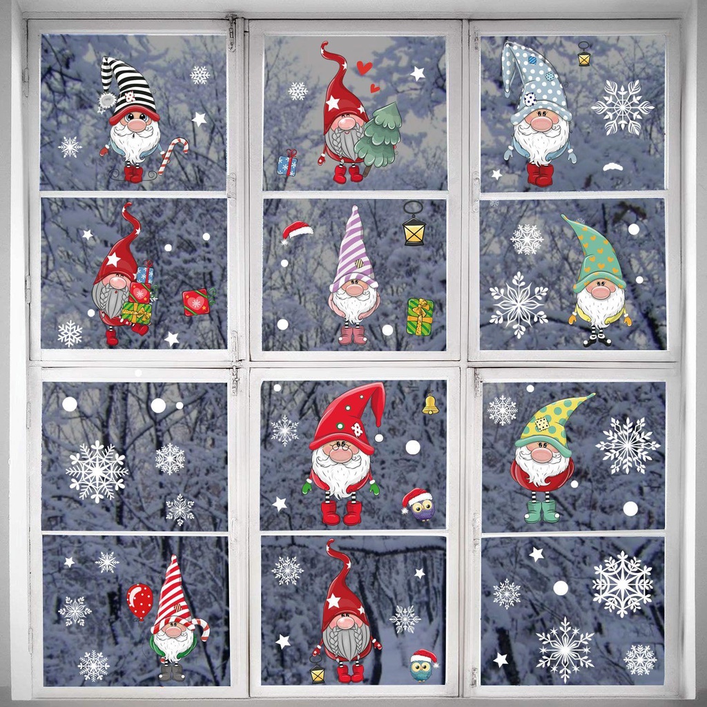R-flower Hiasan Natal Sticker Toko Asrama Toko Removable Tahan Air Santa Claus Xmas PVC Stiker