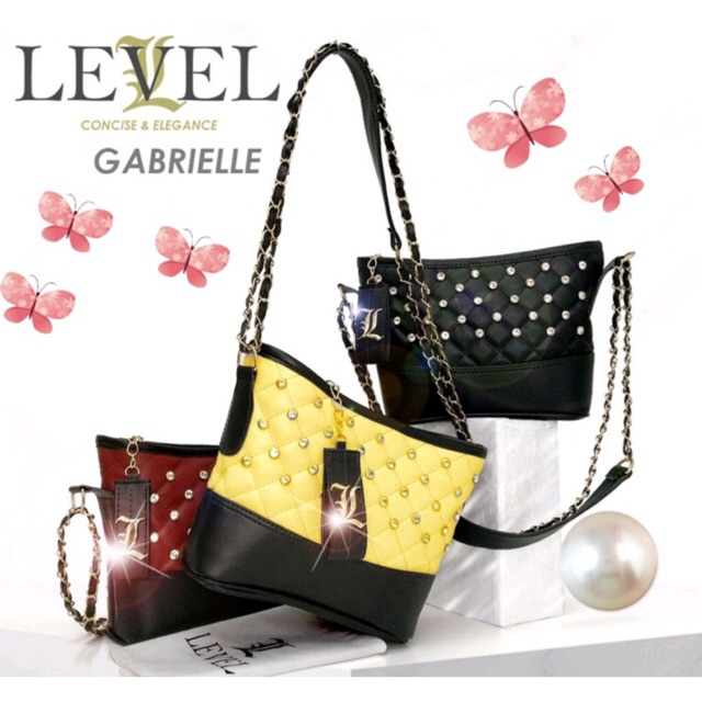 FASHIONSTOREKU TAS LEVEL GABRIELLE STUD DIAMOND FASHION IMPORT BATAM WANITA SLING BAG SELEMPANG PEST