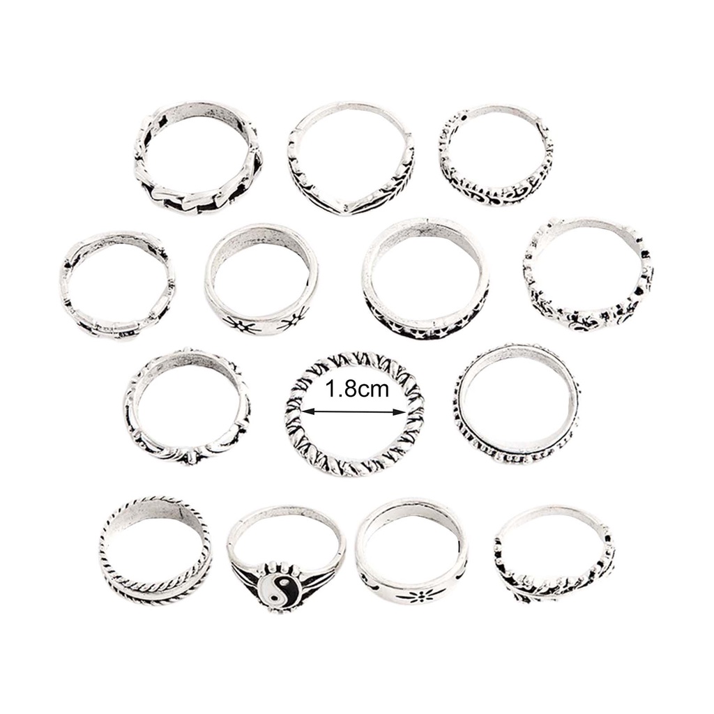 Hu Hu Hu Hu Hu Alat Bantu Pasang Kacamata♡ 14 Pcs Cincin Knuckle Stackable Untuk Wanita