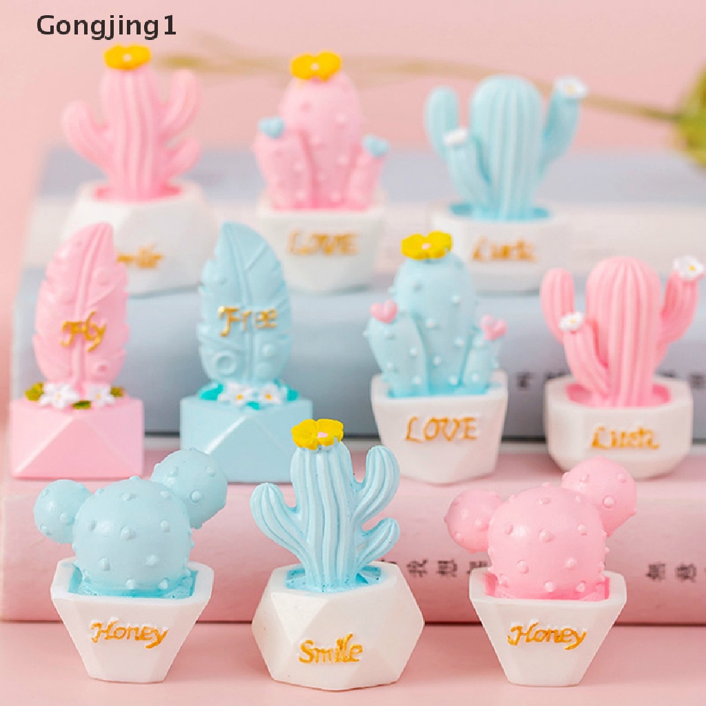 Gongjing1pcs 10pcs Miniatur Kaktus Bahan Resin Untuk Dekorasi Taman Minifairy Garden