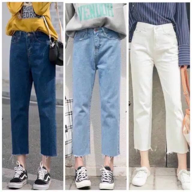 (27-34) BF HW UNFINISHED NON STRETCH JEANS WANITA ONE SLICE | HIPSTER
