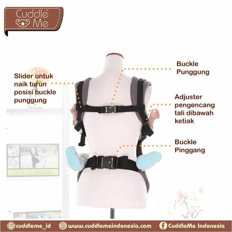 (BONUS Mainan) CuddleMe Lite Carrier Polos Solid Gendongan Bayi Anak Mshape Ransel SSC depan Cuddle Me 4bulan - 2 tahun