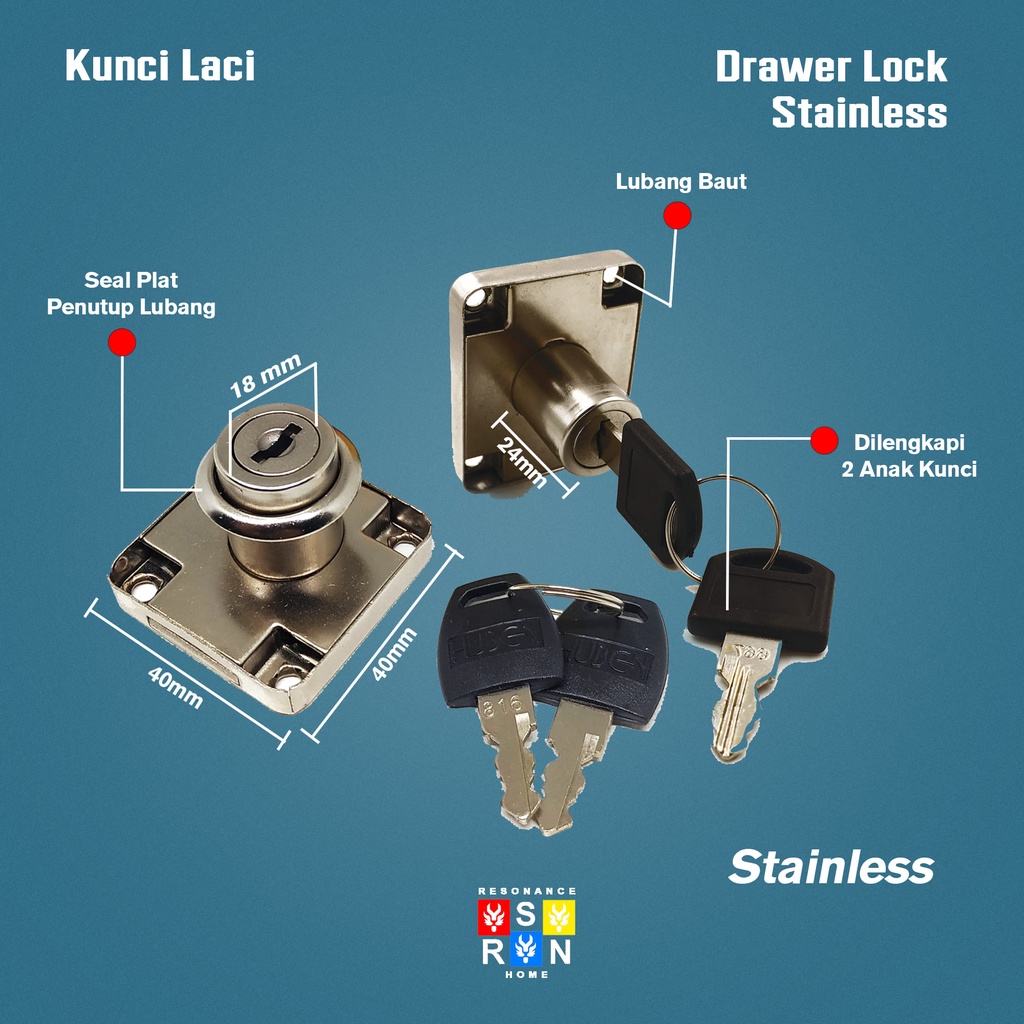 Kunci Laci Huben l Lemari l Drawer Lock 18mm Resonance Home