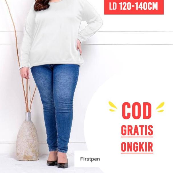 ➦ Kaos Manset Polos Hitam Putih Lengan Panjang Wanita Jumbo Bigsize LD Sampai 130 ☇