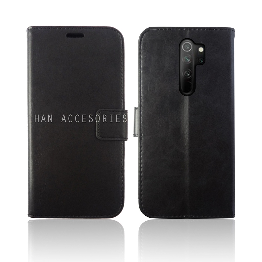 (PAKET HEMAT) Fashion Selular Flip Leather Case Xiaomi Redmi Note 6/Note 6 Pro/Note 7/Note 7 Pro/Note 8/Note 8 Pro/Note 9/Note 9 Pro Flip Cover Wallet Case Flip Case + Nero Temperred Glass