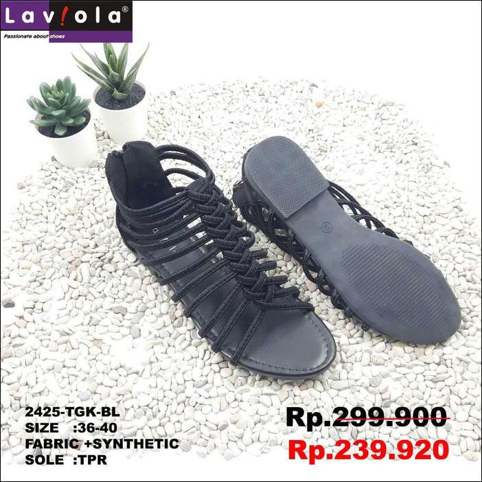 LAVIOLA SHOES - SANDAL GLADIATOR SHOES WANITA - 2425 TGK BLACK - BLACK, 36