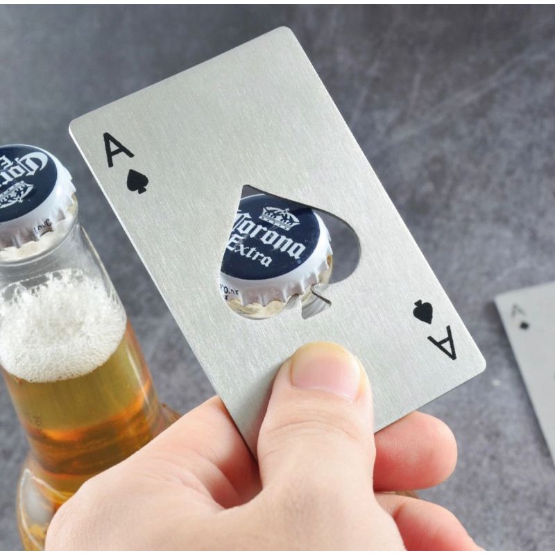 Heygan - Pembuka Botol Stainless Kartu Poker AS / Ace Card Bottle Opener / Kartu Pembuka Tutup Botol Bir