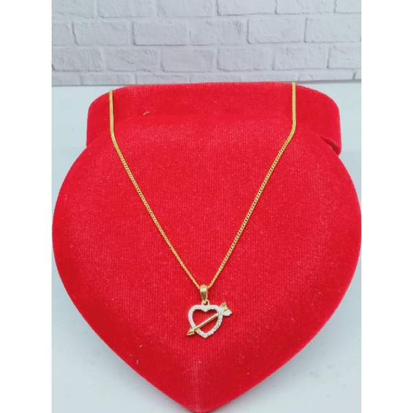 KALUNG RANTAI STANG MINI + LIONTIN LOVE PANAH MP / KALUNG PERAK ASLI SILVER 925 LAPIS EMAS/ KALUNG FASHION WANITA TERBARU