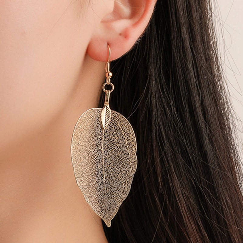 Natural Real Leaf Earrings New Fashion Gold And Silver Big Statement Earrings For Women Tree Earrings