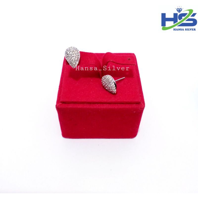 Anting Giwang Perak Asli Silver 925 Lapis Emas Putih Model Tetes Air - Perhiasan Perak Wanita