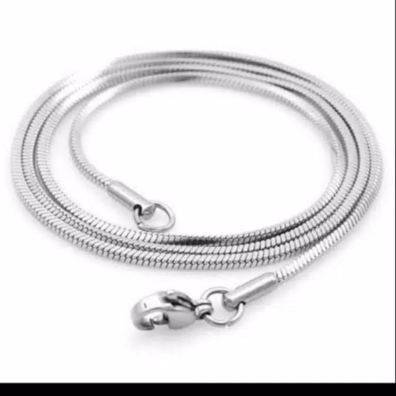 kalung titanium pria_wanita model kotak silver anti karat