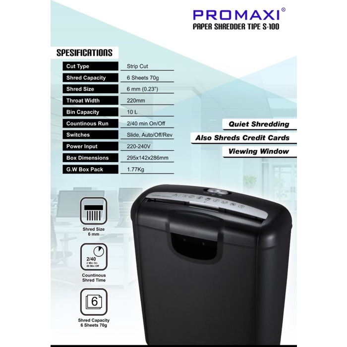 

Premium Promaxi S100 Mesin Penghancur Kertas - Paper Shredder Promaxi S-100