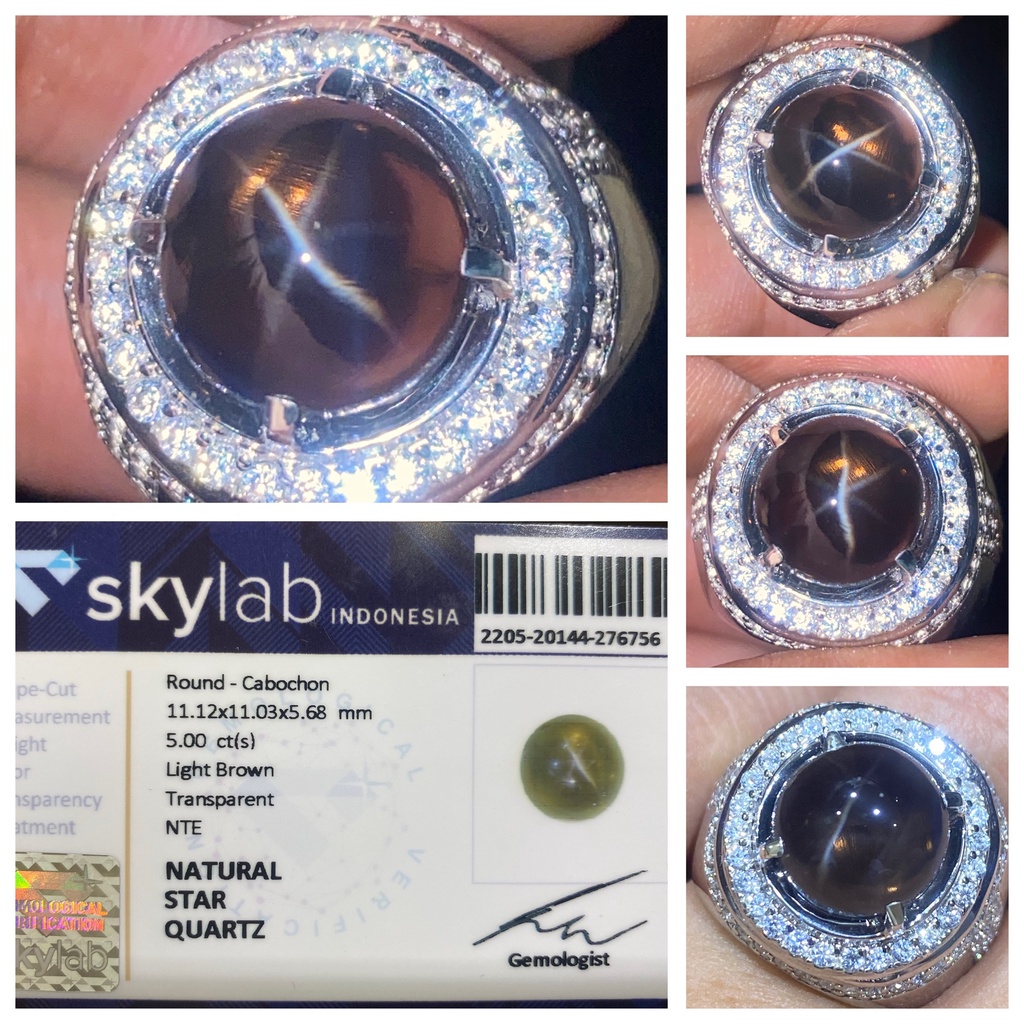Natural 5.00ct Batu Star Quartz 6 Rays NTE Cincin Perak