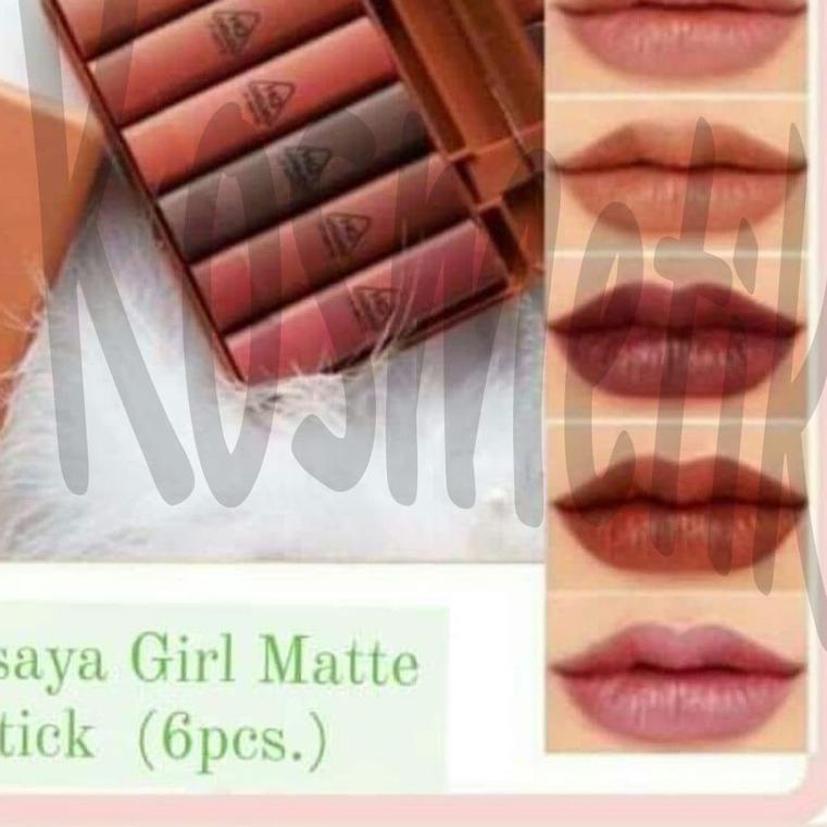 ➦ Hasaya Girl Lipstik Nude Series Lip Matte Pumpkin Color Set 6 Pcs Plus Kaca ♟