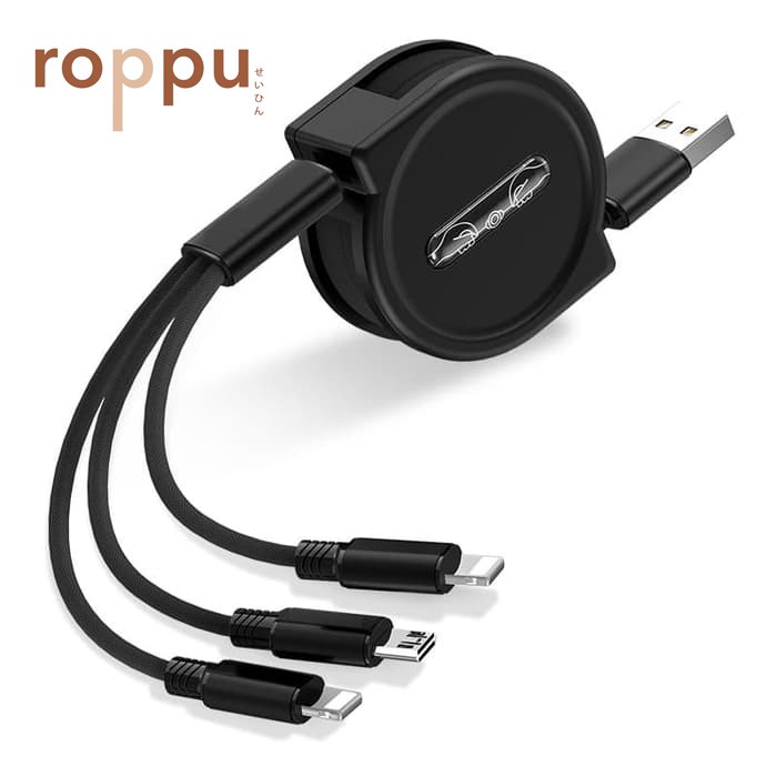 Roppu Kabel Charger 3in1 Micro+Lightning+Type-C Fast Charging 1.2m