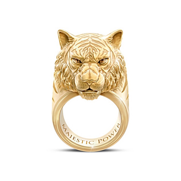 Cincin Desain Hewan Harimau Warna Emas Untuk Pria