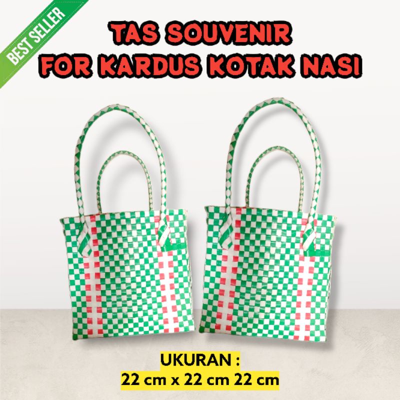 Tas anyam anyaman souvenir custom nasi kotak plastik premium ukuran 22cm