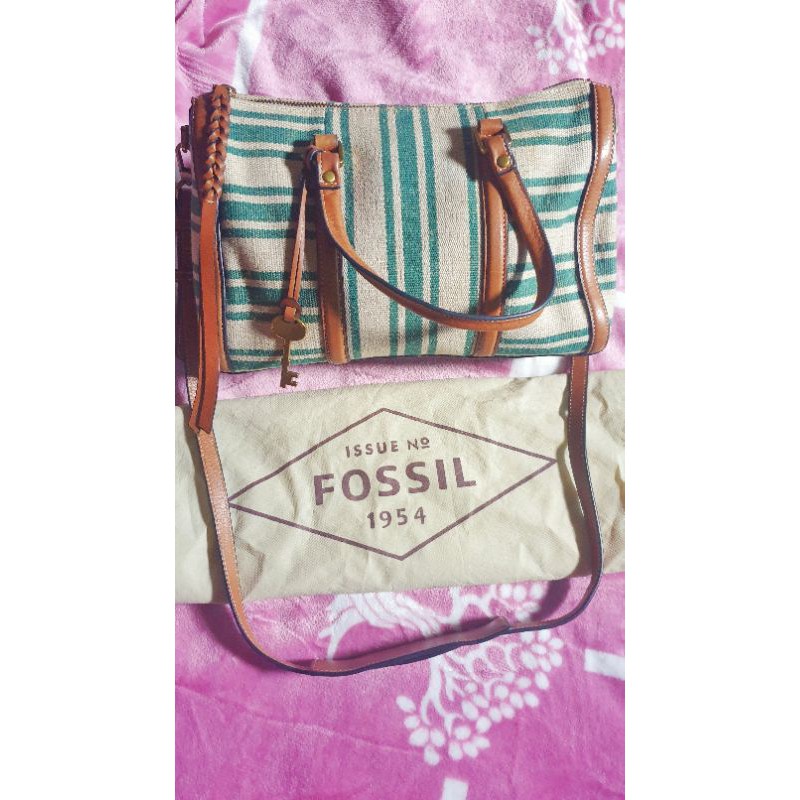 fossil kendall satchel teal stripe preloved