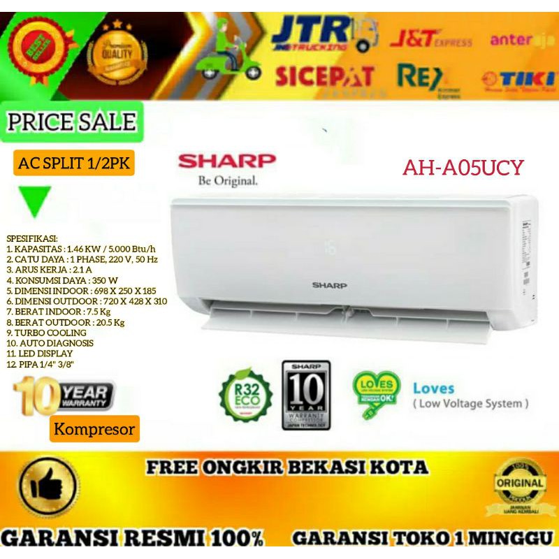 Ac Split 1/2 Pk Sharp AH A05UCY AHA05UCY Turbo Cooling 350 Watt R32 Unit Only